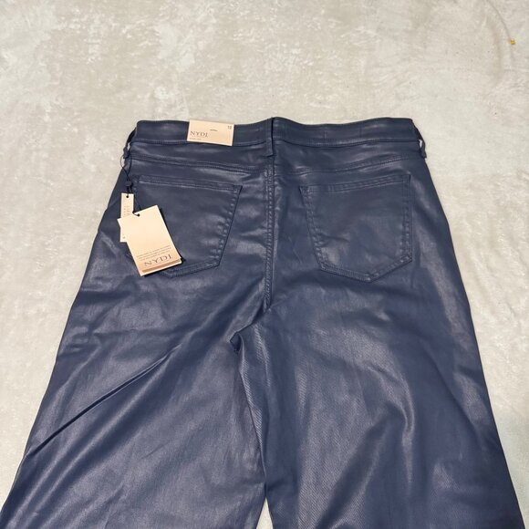 NYDJ Teresa Wide-Leg Faux Leather Pants navy button zip 5 pockets sz 12 starless - Picture 13 of 16